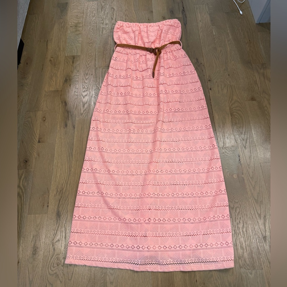Ya Los Angeles Strapless Pink Maxi Dress with Belt